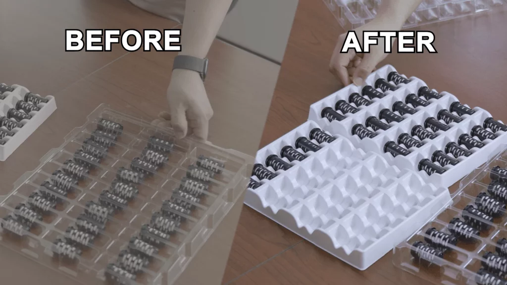 Before and after comparison of a customized parts tray